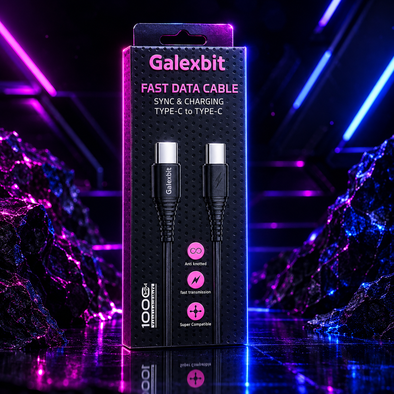 کابل شارژ تایپ‌سی به تایپ‌سی Galexbit - ضدگره‌خوردن، فست شارژ، گارانتی اصالت