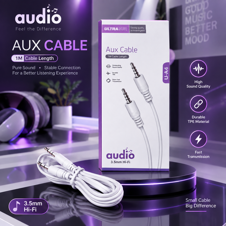 کابل صوتی AUX یووی UltraSur مدل U-A4 3.5mm HiFi - صدای خالص، ضدپارگی، سازگار همهکاره